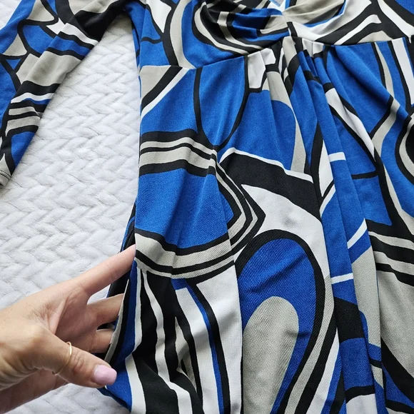 Bisou Bisou Blue Geometric Print Stretchy Dress Size 10 - Picture 3 of 10